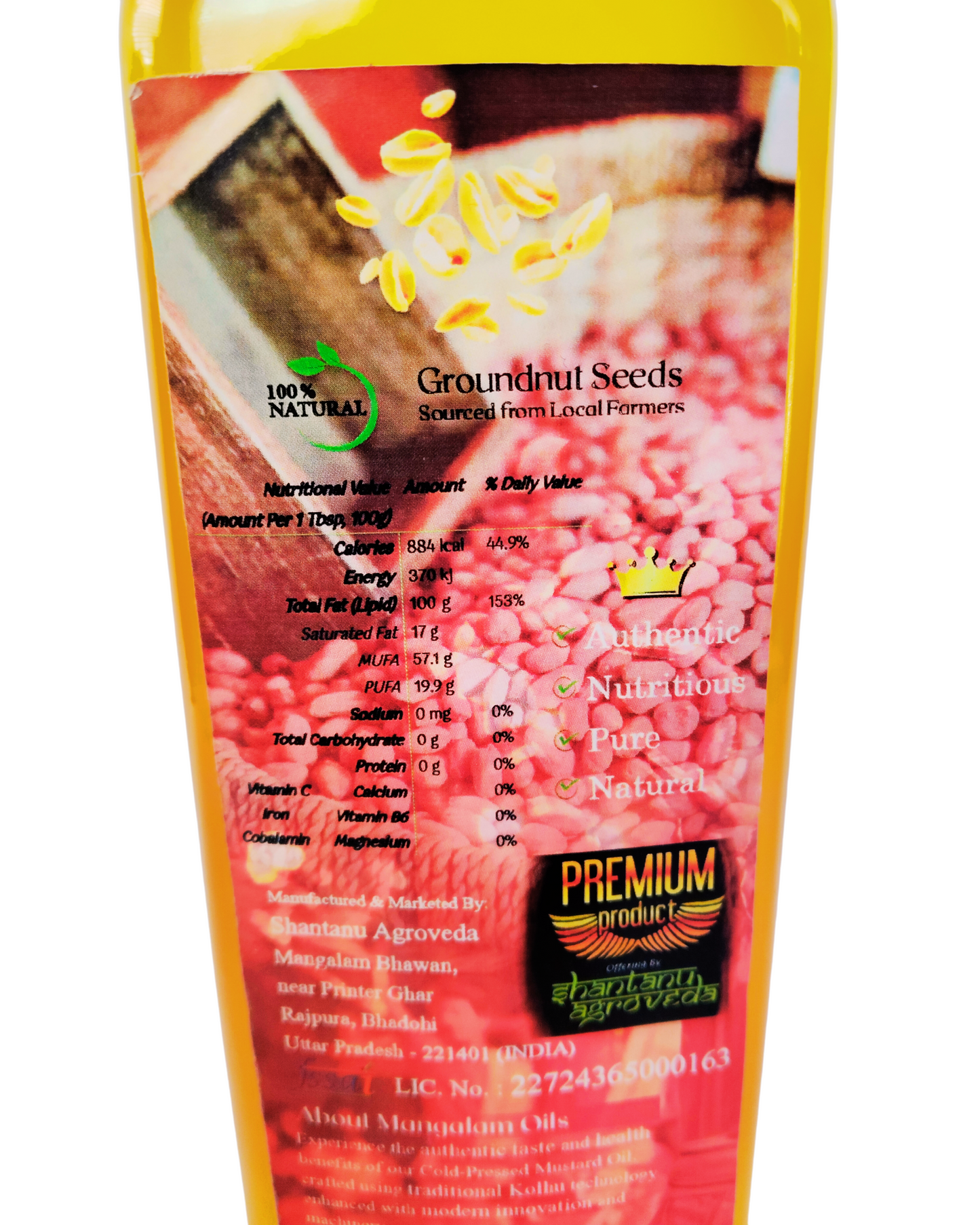 Mangalam Wood-Pressed Groundnut Oil (मूँगफली तेल) | Traditional काठ कोल्हू | Cooking Oil | 100% Pure & Natural | Extra Virgin | Chemical-Free | 1 litre