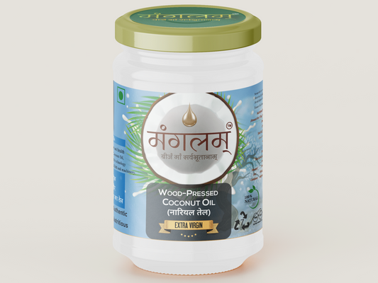Mangalam Wood-Pressed Coconut Oil | Traditional काठ कोल्हू | Cooking Oil | Therapeutic Oil | Cooking Oil | 100% Pure & Natural | Extra Virgin | Chemical-Free | 750 ml Glass Jar